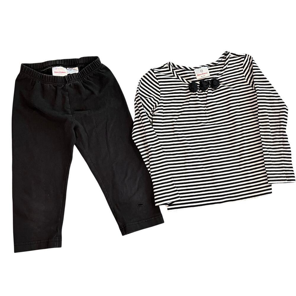 Hanna Andersson black white cotton longsleeve shirt pants outfit set girl size 6